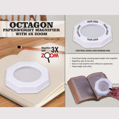Paper weight with magnifying lens with 3x zoom