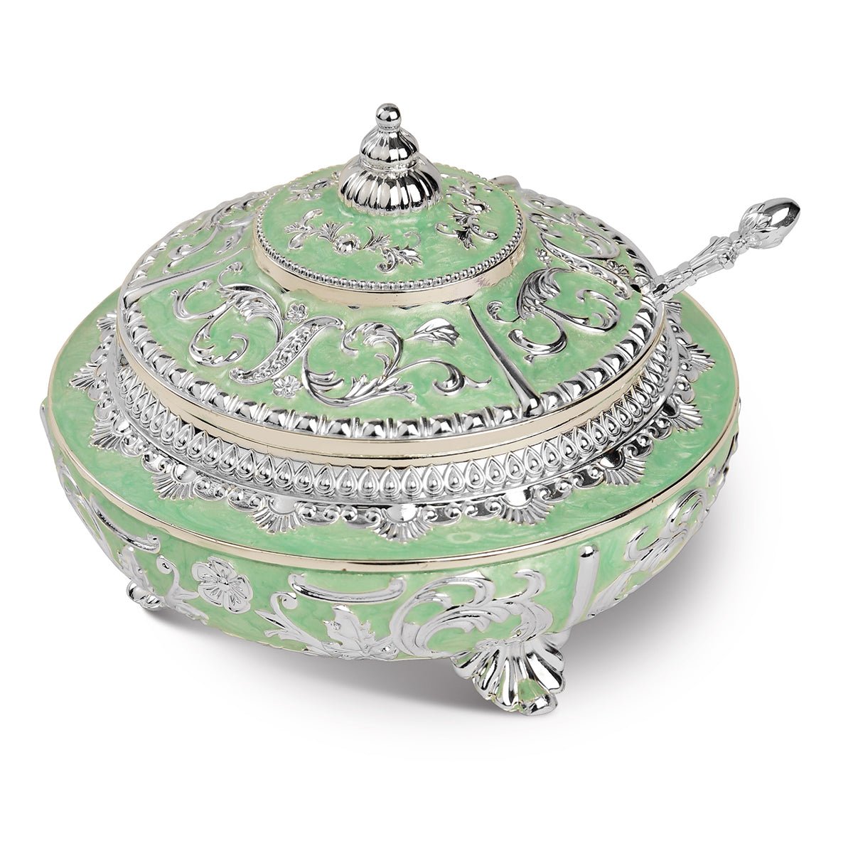 Silver Metal Enamel Pot with a Spoon